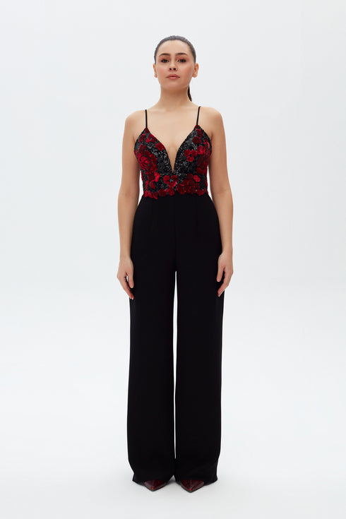 DEEP V DECOLLETE SEQUIN JUMPSUIT